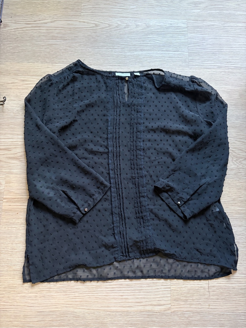 New York & Company Black Swiss Dot Pintuck Blouse